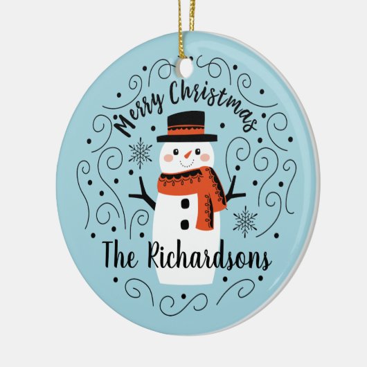 Monogram Cute Trendy Snowman Kerstmis Keramisch Ornament (Links)