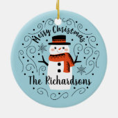Monogram Cute Trendy Snowman Kerstmis Keramisch Ornament (Achterkant)