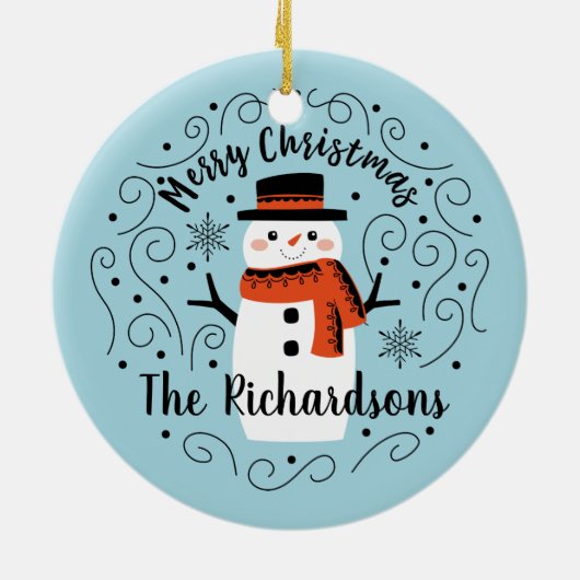 Monogram Cute Trendy Snowman Kerstmis Keramisch Ornament (Achterkant)