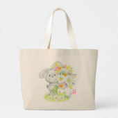 Monogram Cute Waterverf Floral Bunny Rabbit Grote Tote Bag (Achterkant)