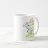 Monogram Cute Waterverf Floral Bunny Rabbit Koffiemok (Voorkant rechts)