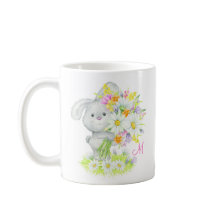 Monogram Cute Waterverf Floral Bunny Rabbit