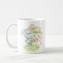 Monogram Cute Waterverf Floral Bunny Rabbit Koffiemok