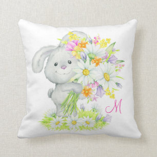 Monogram Cute Waterverf Floral Bunny Rabbit Kussen