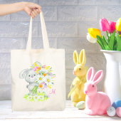 Monogram Cute Waterverf Floral Bunny Rabbit Tote Bag