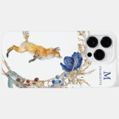 Monogram Cute Woodland Fox Waterverf Floral Name Case-Mate iPhone Case (Achterkant (horizontaal))