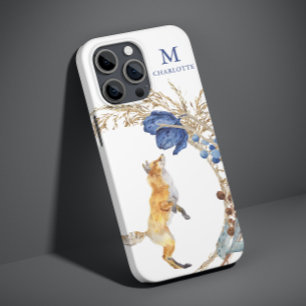 Monogram Cute Woodland Fox Waterverf Floral Name Case-Mate iPhone 14 Hoesje