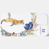 Monogram Cute Woodland Fox Waterverf Floral Name Case-Mate iPhone Case (Achterkant (horizontaal))