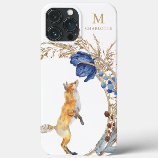 Monogram Cute Woodland Fox Waterverf Floral Name Case-Mate iPhone Case (Achterkant)