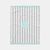 Monogram Cyaan Gray & White Striped Fleece Blanket (Voorkant)