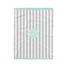 Monogram Cyaan Gray & White Striped Fleece Blanket