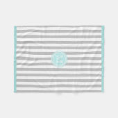 Monogram Cyaan Gray & White Striped Fleece Blanket Deken (Voorkant (Horizontaal))