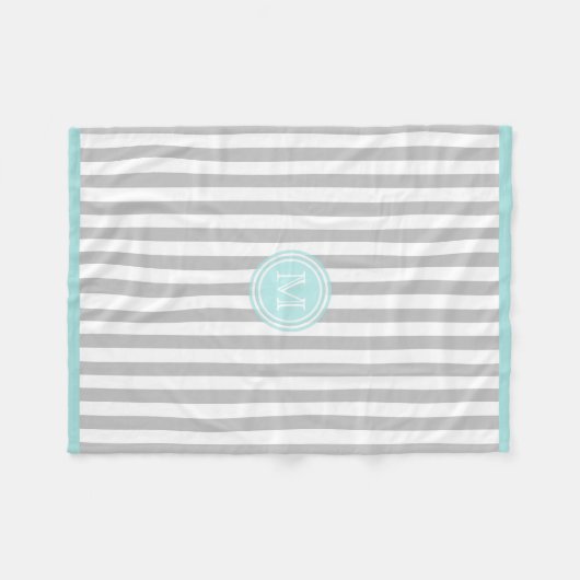 Monogram Cyaan Gray & White Striped Fleece Blanket Deken (Voorkant (Horizontaal))