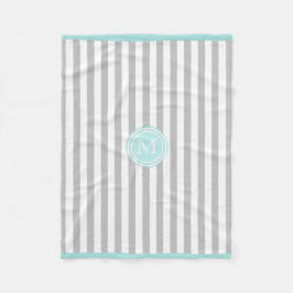 Monogram Cyaan Gray & White Striped Fleece Blanket Deken