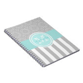 Monogram cyaan, grijs en wit, strips/motif-laptop notitieboek (Rechterzijde)