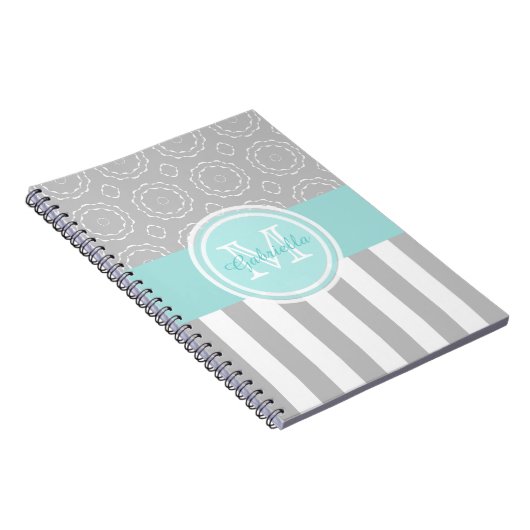 Monogram cyaan, grijs en wit, strips/motif-laptop notitieboek (Rechterzijde)