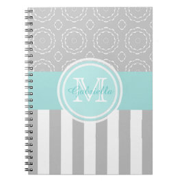 Monogram cyaan, grijs en wit, strips/motif-laptop notitieboek