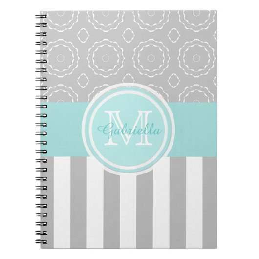 Monogram cyaan, grijs en wit, strips/motif-laptop notitieboek (Voorkant)