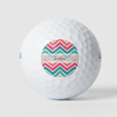 Monogram Cyaan Peach Reds Geometric Chevron Patter Golfballen (Voorkant)