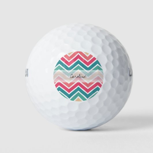 Monogram Cyaan Peach Reds Geometric Chevron Patter Golfballen (Voorkant)