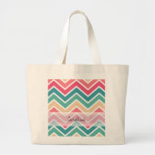 Monogram Cyaan Peach Reds Geometric Chevron Patter Grote Tote Bag (Voorkant)