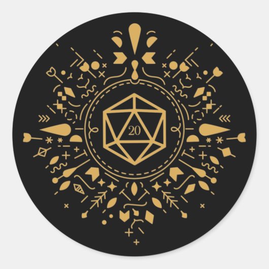 Monogram D20 Dice Fantasy Tabletop RPG Ronde Sticker (Voorkant)