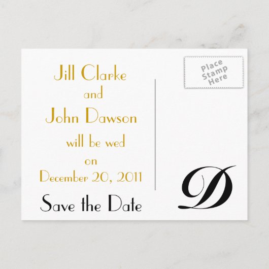 Monogram D Bewaar de datum Kaart Gold Black White (Achterkant)