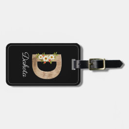 Monogram D black wood letter flower Luggage Tag Bagagelabel