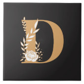Monogram D  bloemmotief Tegeltje (Voorkant)