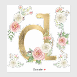 Monogram D Blush Roze Rose Bloemenblad Waterverf Sticker