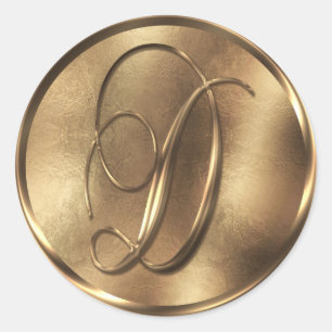 Monogram D Bronze Wedding Invitation Holiday Ronde Sticker