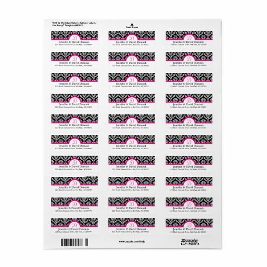 Monogram D Damask White Adresetiketten Etiket (Full Sheet)