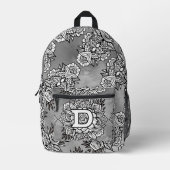 Monogram "D" Floral Tattoo Pattern Zwart Wit DIY Bedrukte Rugzak (Voorkant)