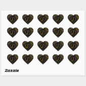 Monogram D Goud en Zwart Damast Bruiloft Seal Hart Sticker (Vel)