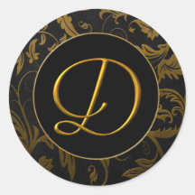 Monogram D Goud en Zwart Damast Bruiloft Seal
