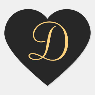 Monogram D, goudkleurig initiaal D script Hart Sticker