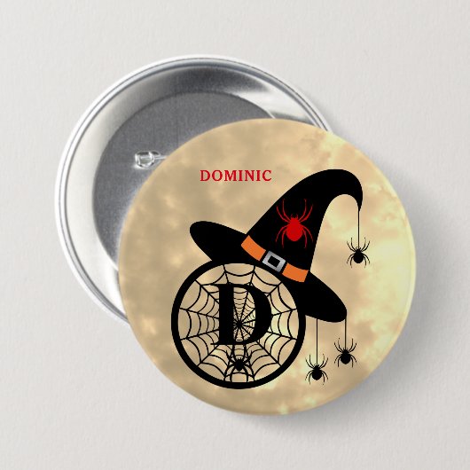Monogram D Halloween Sky Witch Spiders Name Button (Voorkant /achterkant)