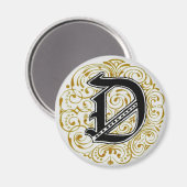 Monogram "D" in goud - Magnet (Voorkant / Achterkant)