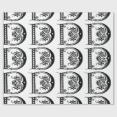 Monogram D Initiaal Black en White Floral Pattern Cadeaupapier (Vlak)