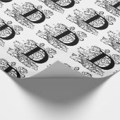 Monogram D Initiaal Black en White Floral Pattern Cadeaupapier (Hoek)