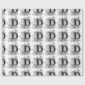 Monogram D Initiaal Black en White Floral Pattern Cadeaupapier (Vlak)