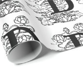 Monogram D Initiaal Black en White Floral Pattern Cadeaupapier (Rol Hoek)