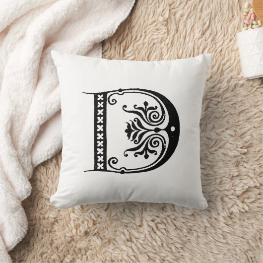 Monogram D Initiaal Black en White Floral Pattern Kussen (Deken)