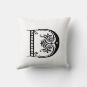 Monogram D Initiaal Black en White Floral Pattern Kussen (Achterkant)