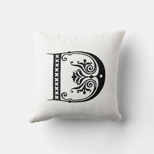 Monogram D Initiaal Black en White Floral Pattern Kussen (Achterkant)