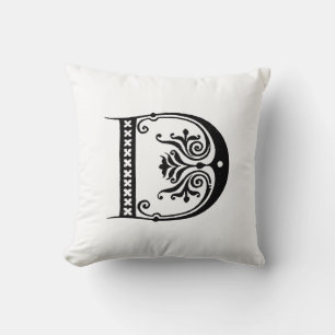 Monogram D Initiaal Black en White Floral Pattern Kussen