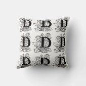 Monogram D Initiaal Black en White Floral Pattern Kussen (Achterkant)