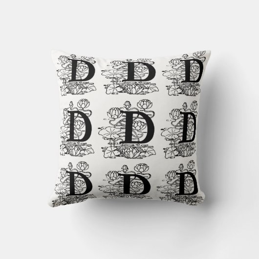 Monogram D Initiaal Black en White Floral Pattern Kussen (Achterkant)