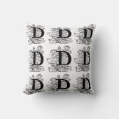 Monogram D Initiaal Black en White Floral Pattern Kussen (Voorkant)