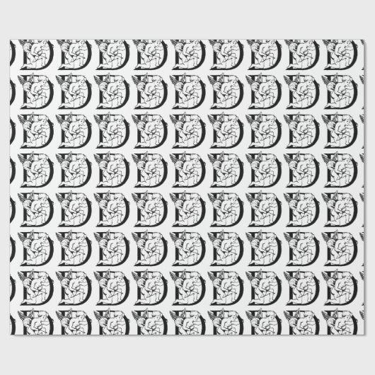 Monogram D Initiaal zwart-wit Cupid Patroon Cadeaupapier (Vlak)